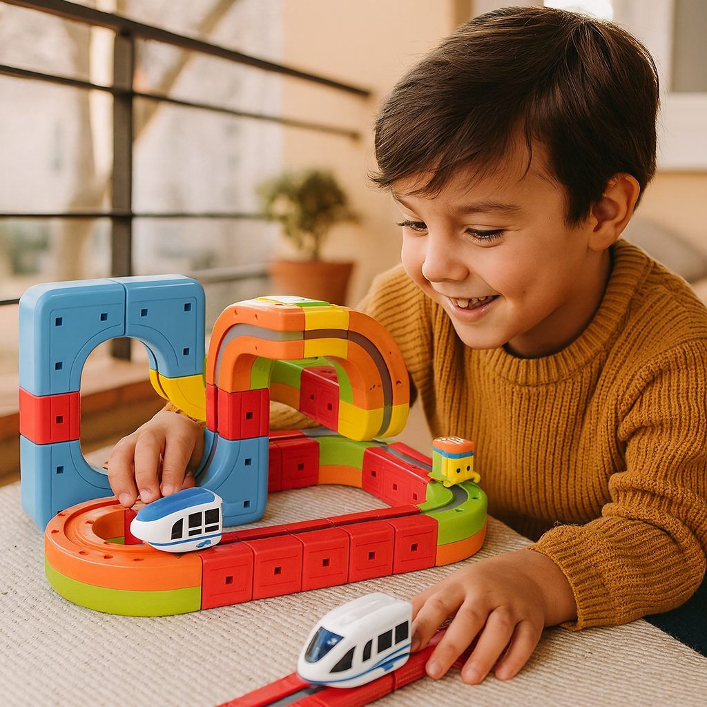Juguete infantil de pistas con cubos magnéticos