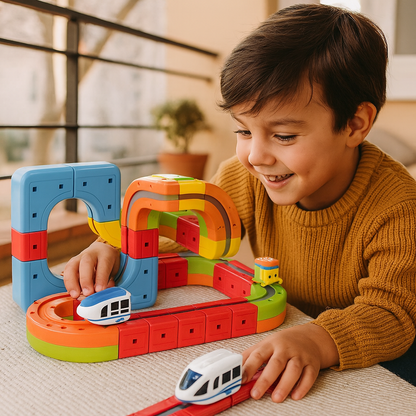 Juguete infantil de pistas con cubos magnéticos