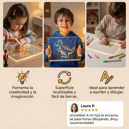 Pizarra LED reutilizable para dibujo y escritura infantil