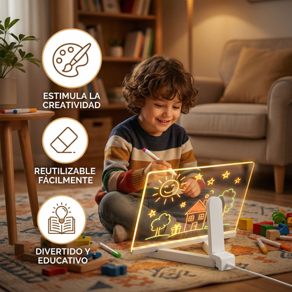 Pizarra LED reutilizable para dibujo y escritura infantil