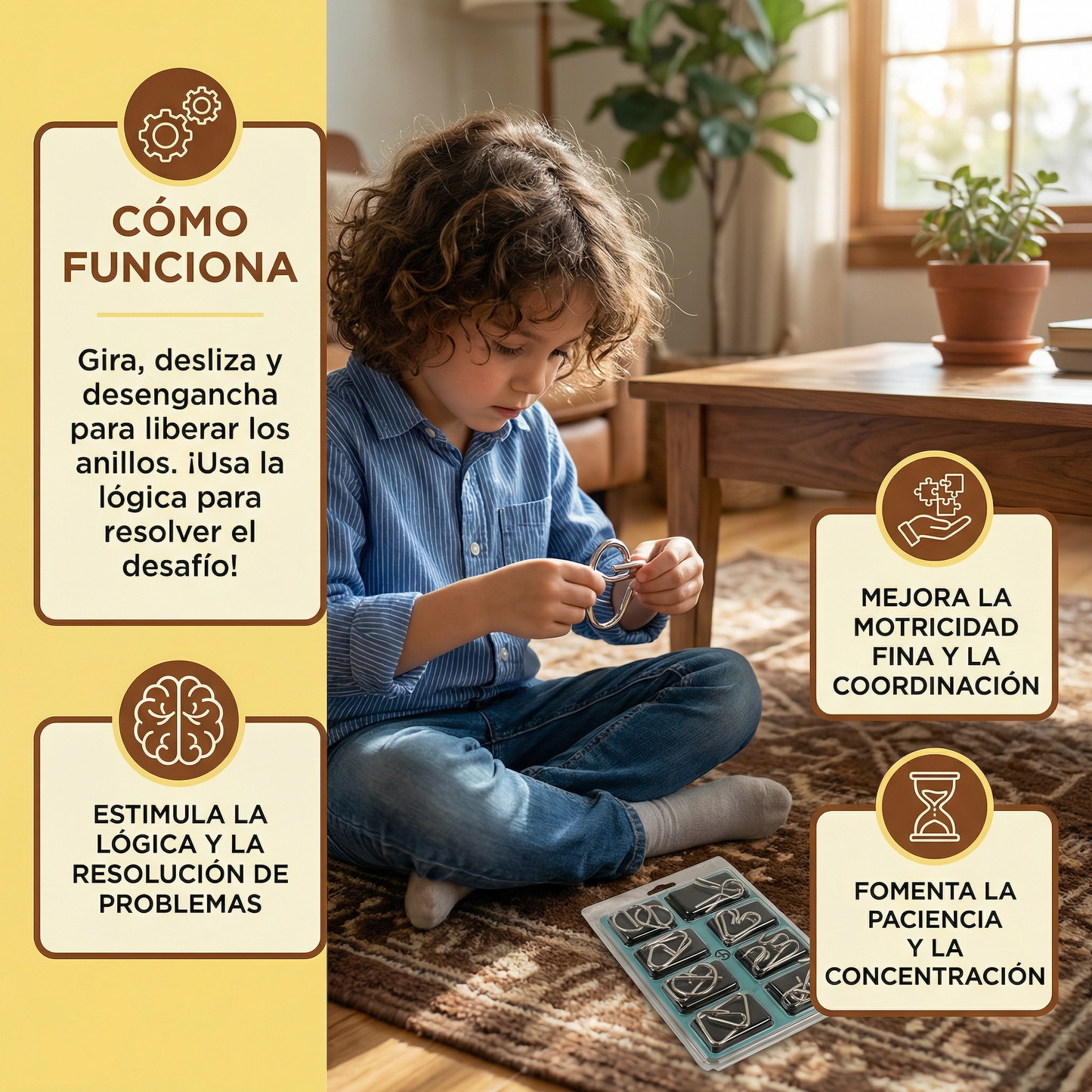 Rompecabezas metálico de lógica para niños y adultos