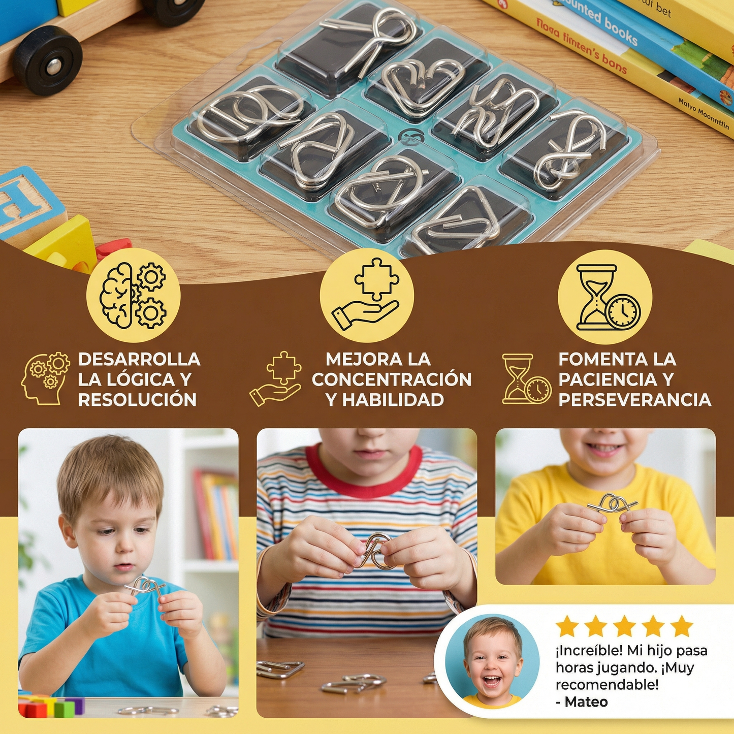 Rompecabezas metálico de lógica para niños y adultos