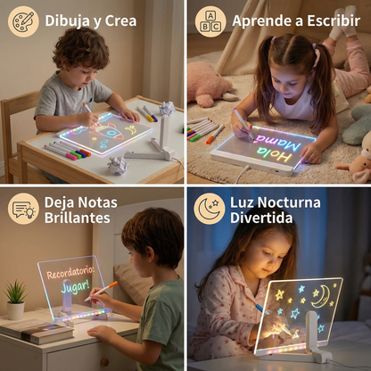 Pizarra LED reutilizable para dibujo y escritura infantil