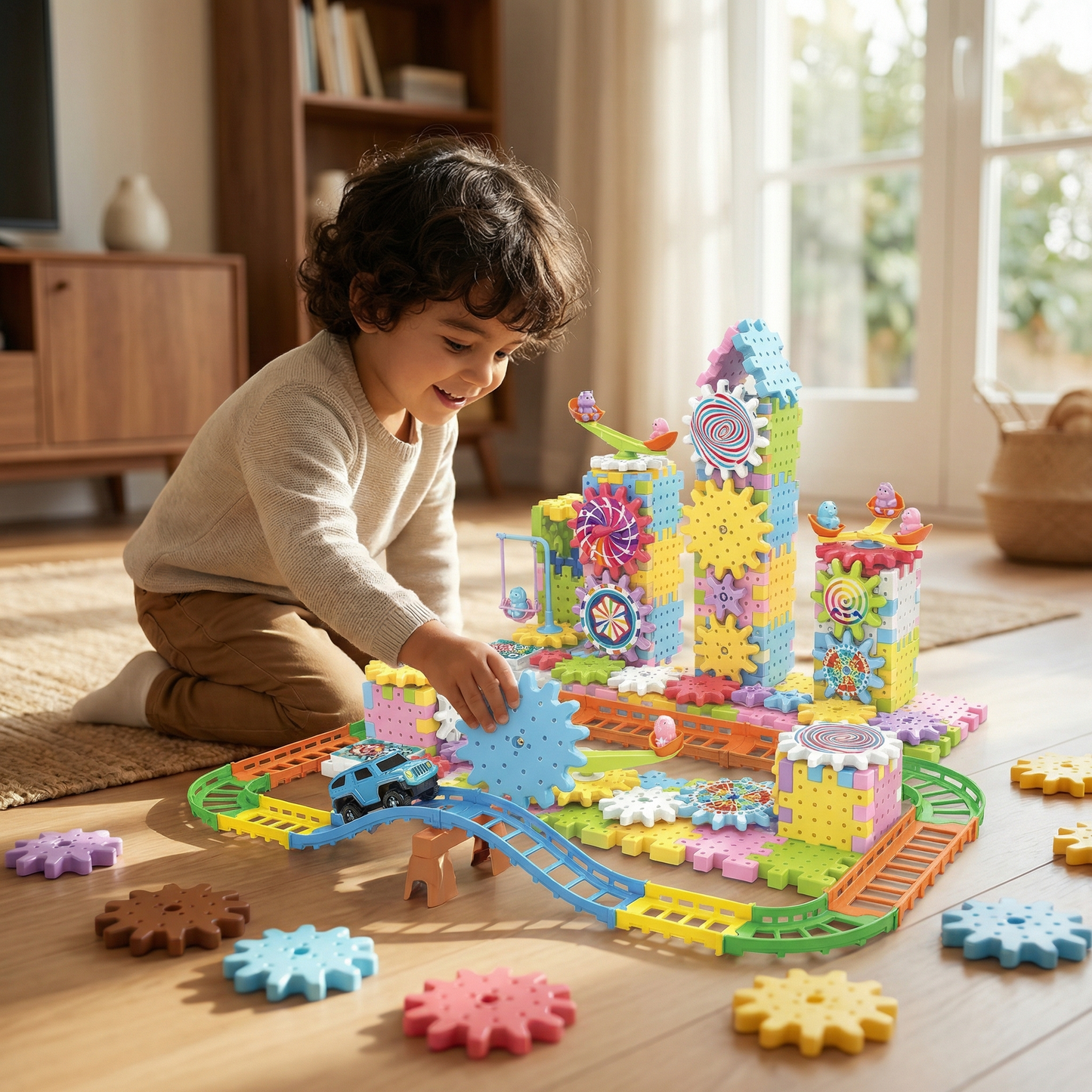 Bloques STEM con engranajes mecánicos para niños