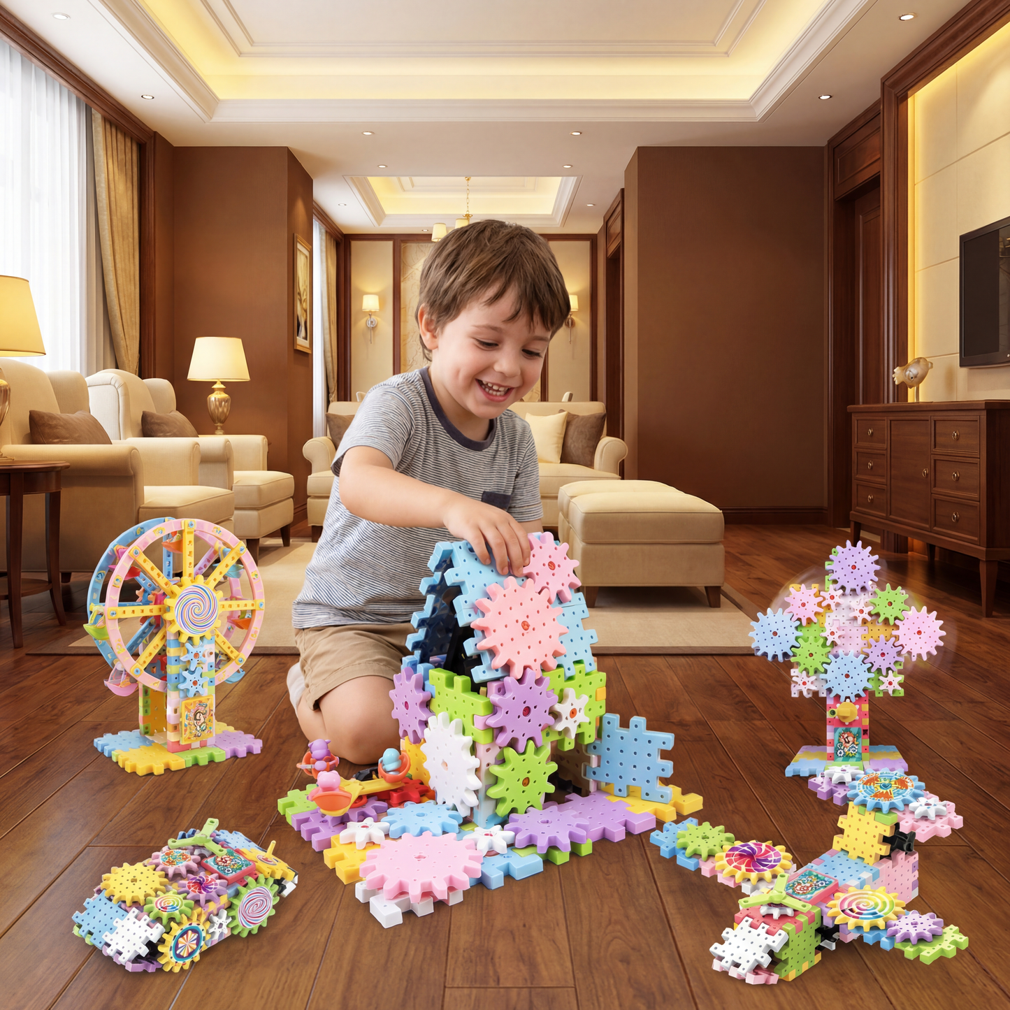 Bloques STEM con engranajes mecánicos para niños