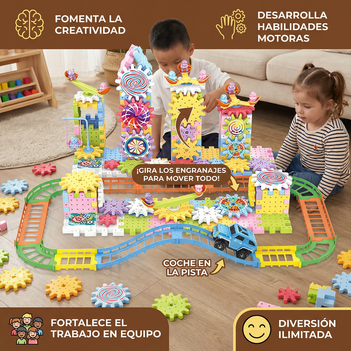 Bloques STEM con engranajes mecánicos para niños
