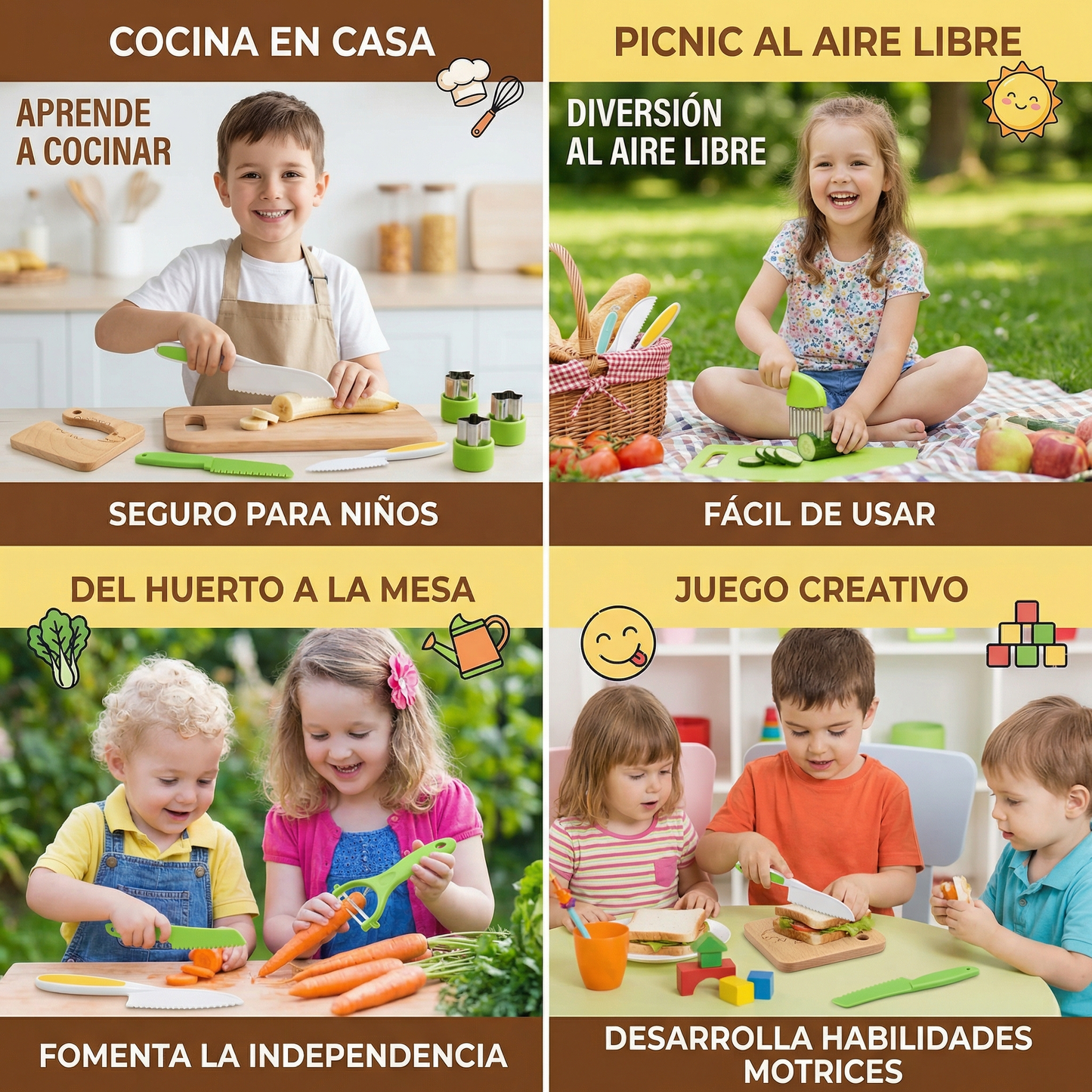 Kit de cuchillos seguros para niños en la cocina