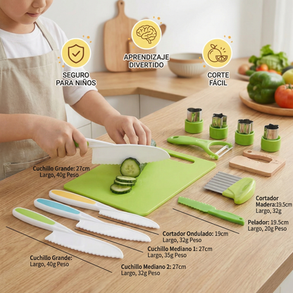 Kit de cuchillos seguros para niños en la cocina