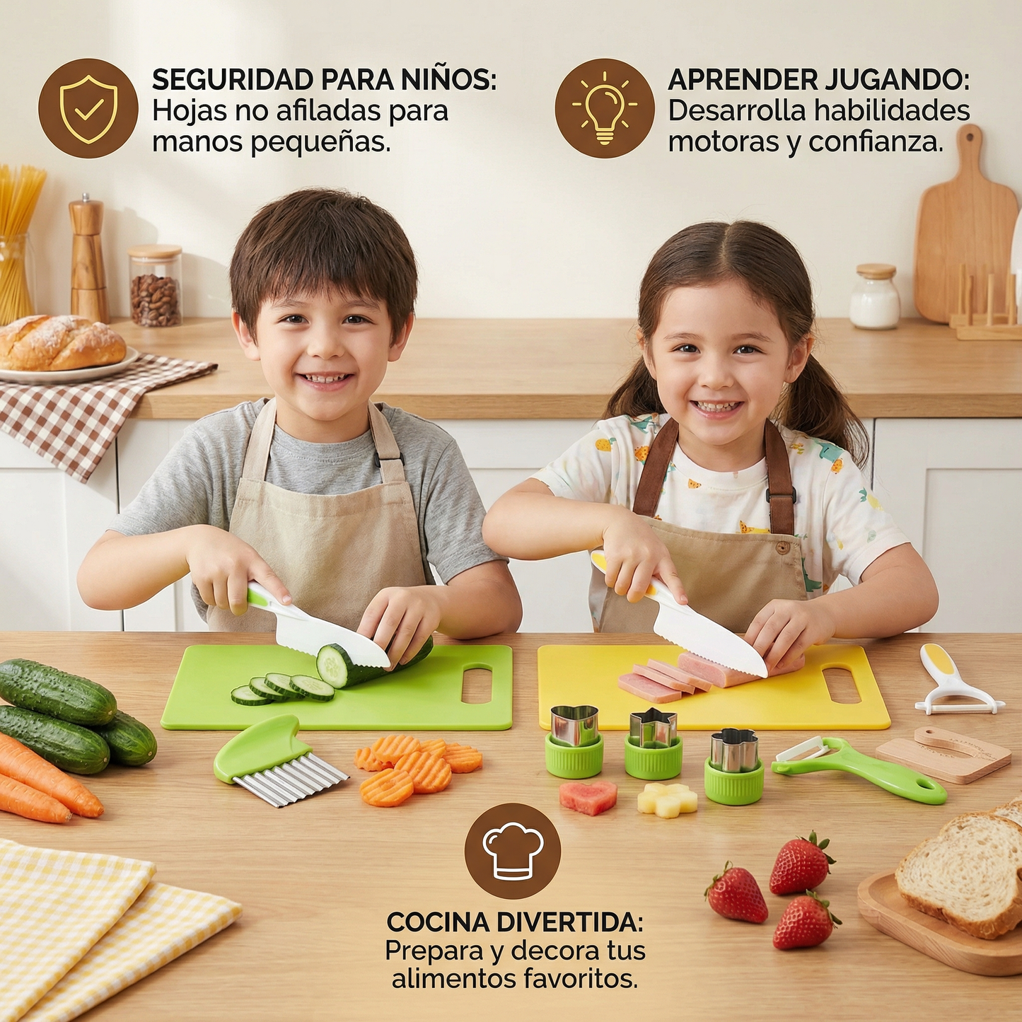 Kit de cuchillos seguros para niños en la cocina