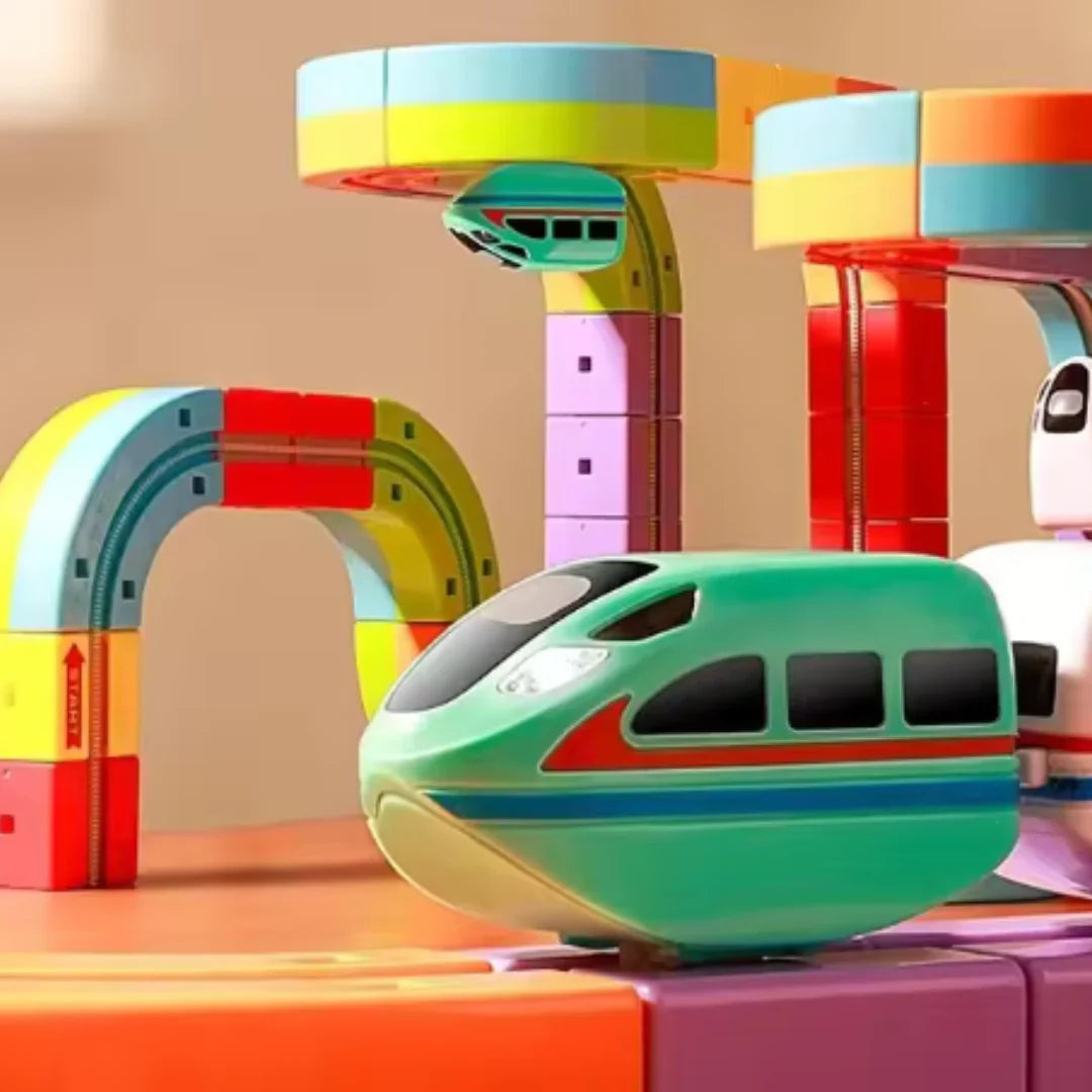 Juguete infantil de pistas con cubos magnéticos
